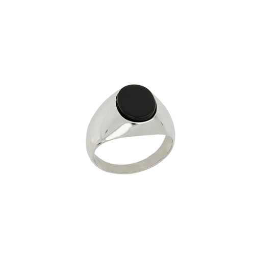 Anello uomo a sigillo ovale con onice oro bianco 18kt