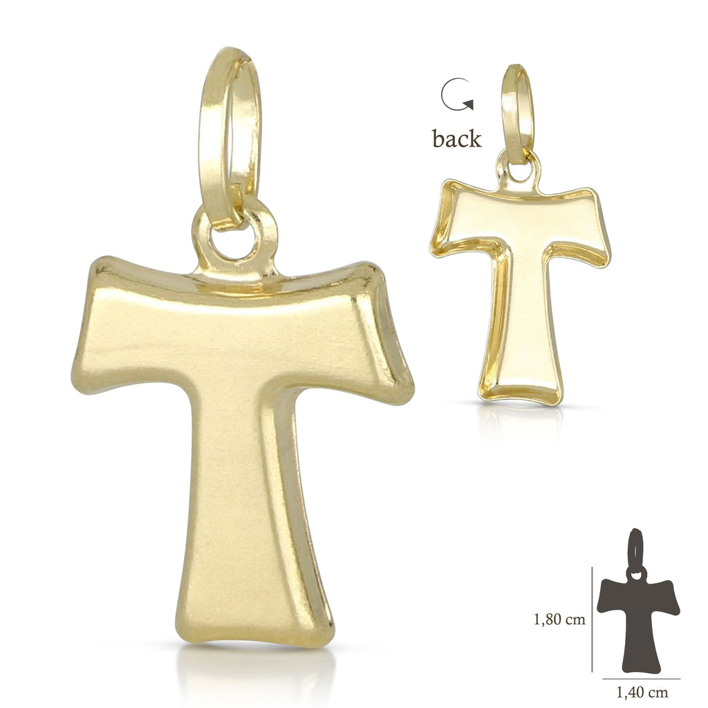 Croce Tau stampata con catena fune 1,6mm 45cm, oro 18kt 1,4x1,6cm