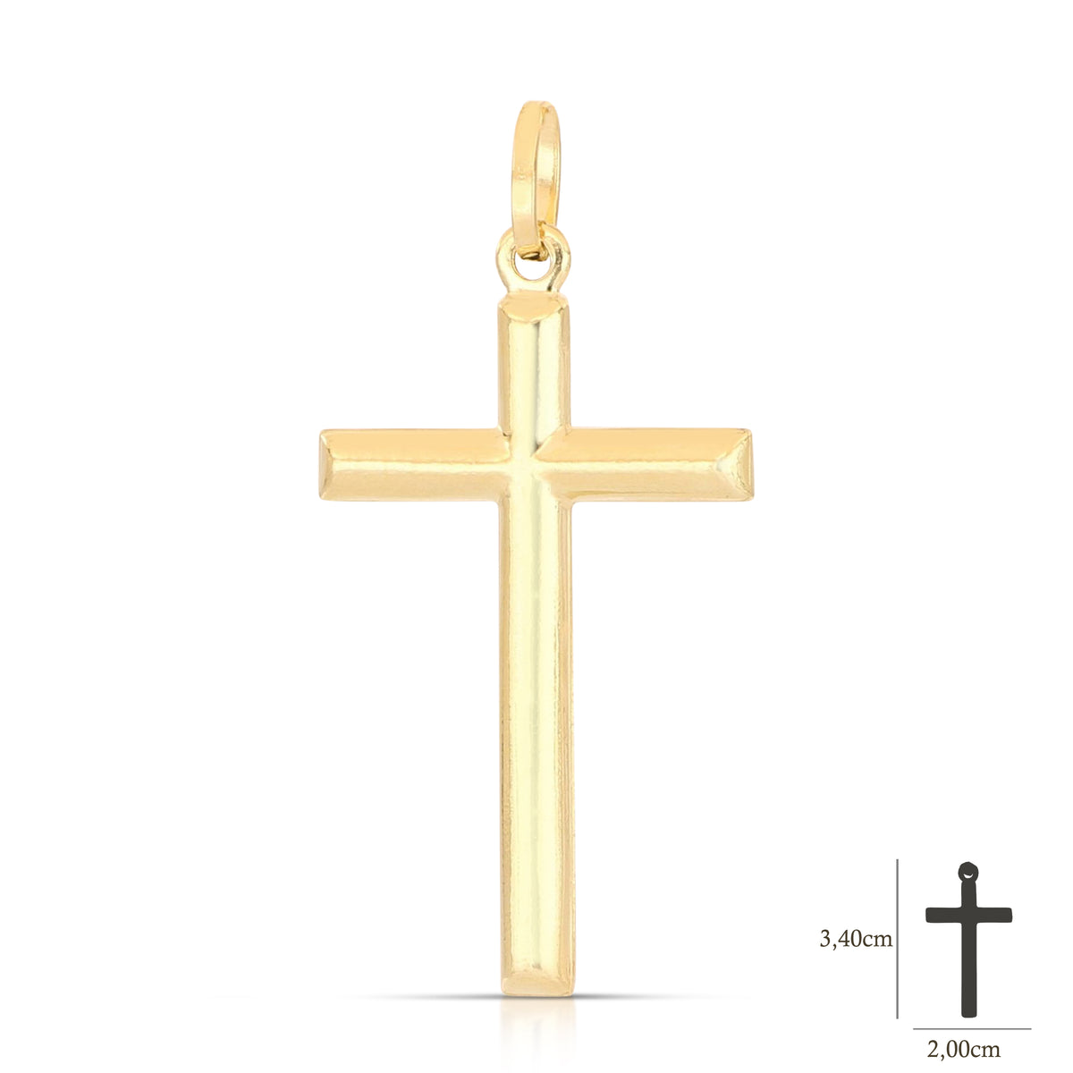 Colgante cruz abombada en oro amarillo 18k – 2x3,1 cm