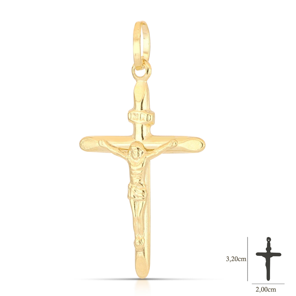 Croce stampata con Cristo oro giallo 18kt 2x3,2cm
