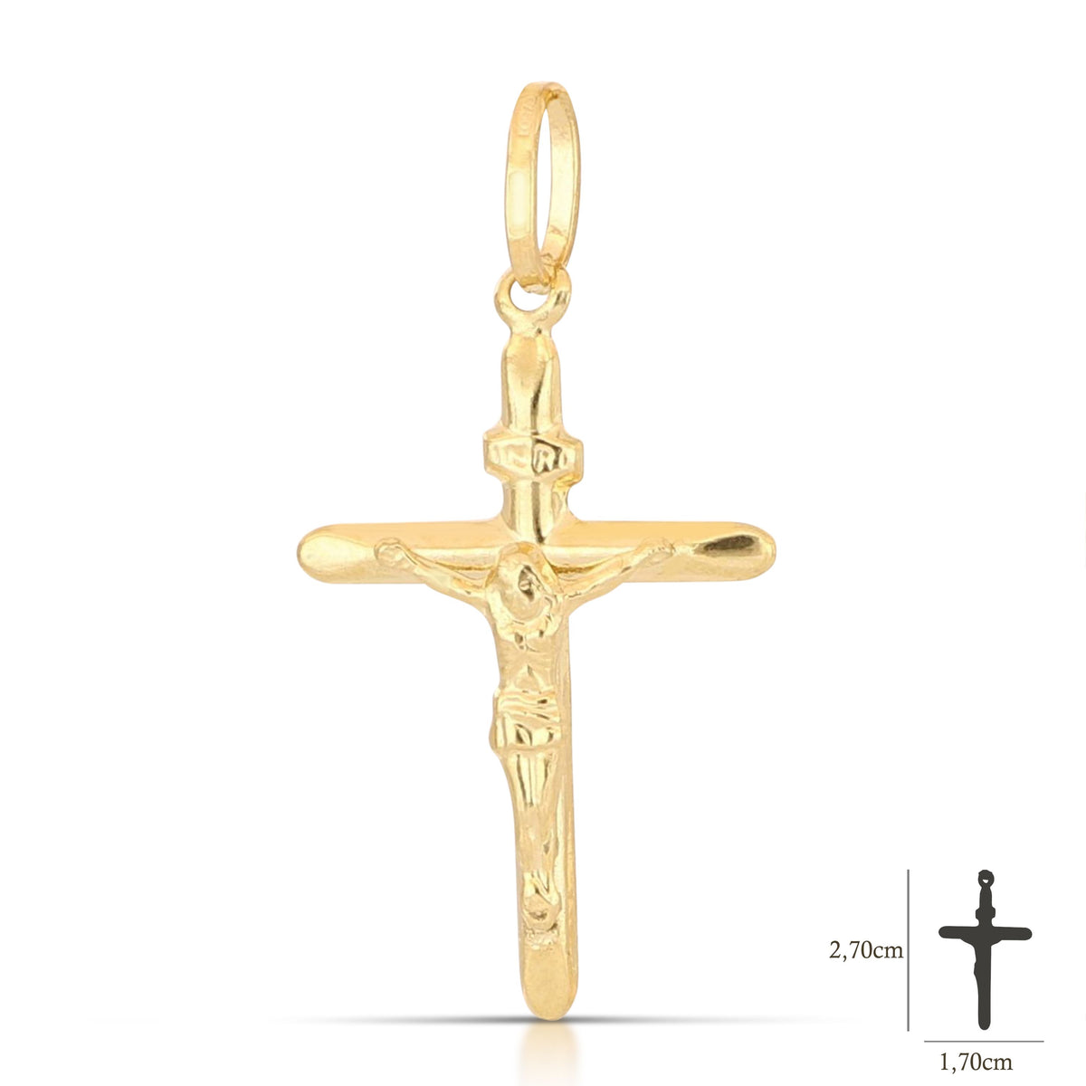 Croce stampata con Cristo oro giallo 18kt 1,7x2,7cm