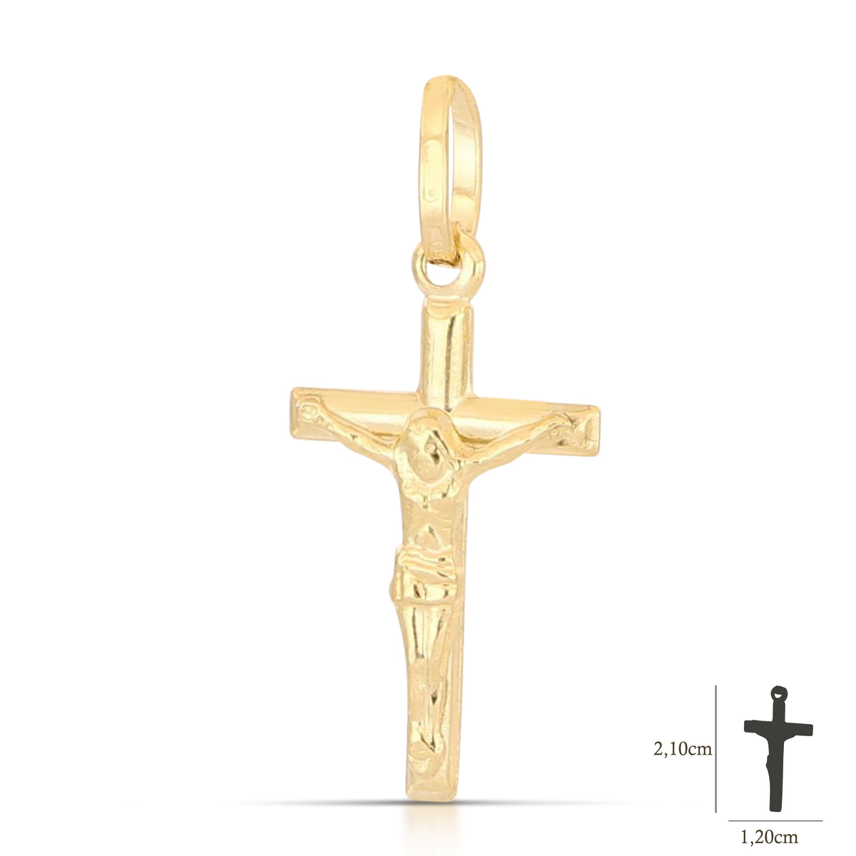 Croce scatolata con Cristo oro giallo 18kt 1,2x1,9cm