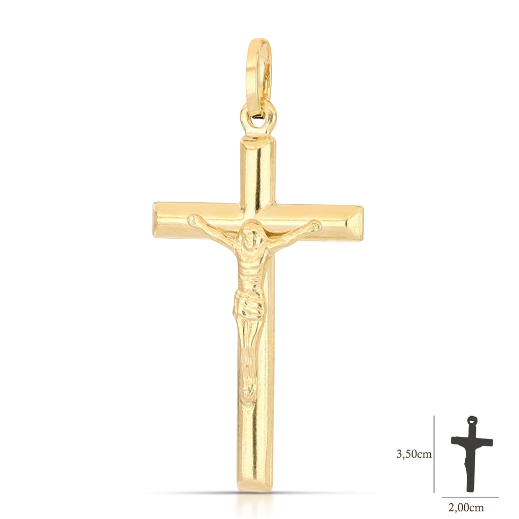 Croce scatolata con Cristo con catena fune 2,6mm 45cm, oro 18kt 2x3,1cm