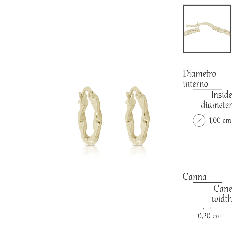 Orecchini a cerchio torchon lucidi oro giallo 18kt 2mm Ø 1cm