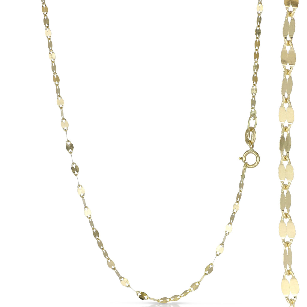 Cadena hojitas hueca en oro amarillo 18k – 45 cm, grosor 1
