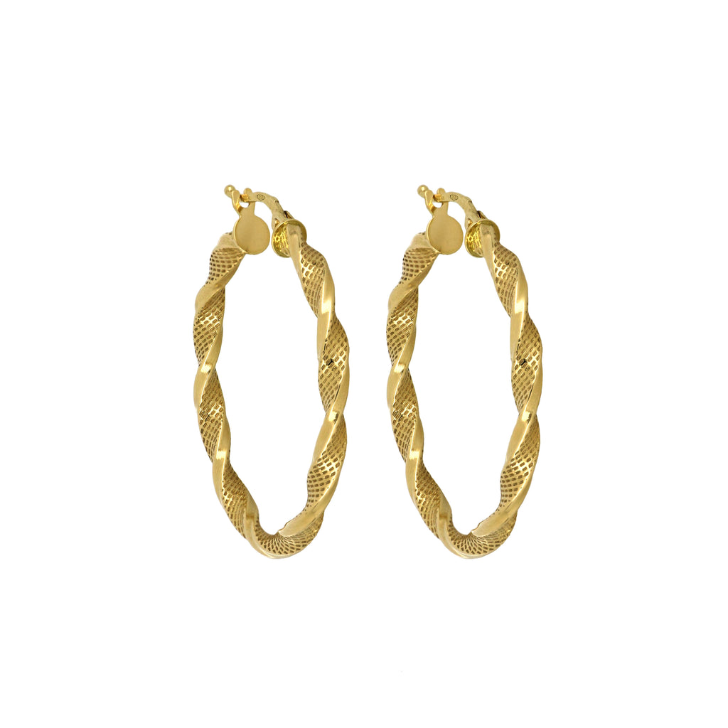 Orecchini a cerchio torchon puntinati oro giallo 18kt 3mm Ø 3cm