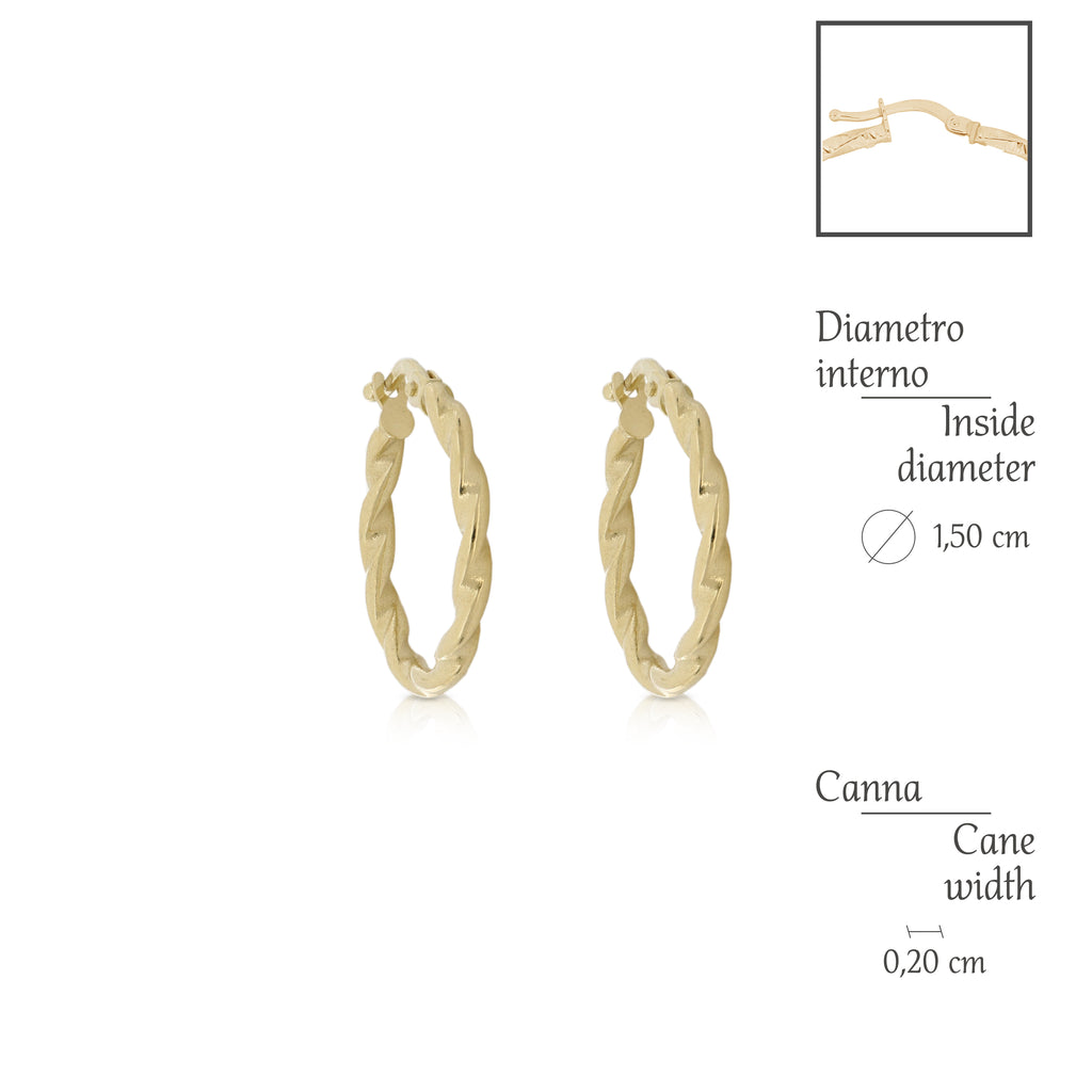 Orecchini a cerchio torchon lucidi oro giallo 18kt 2mm Ø 1,5cm