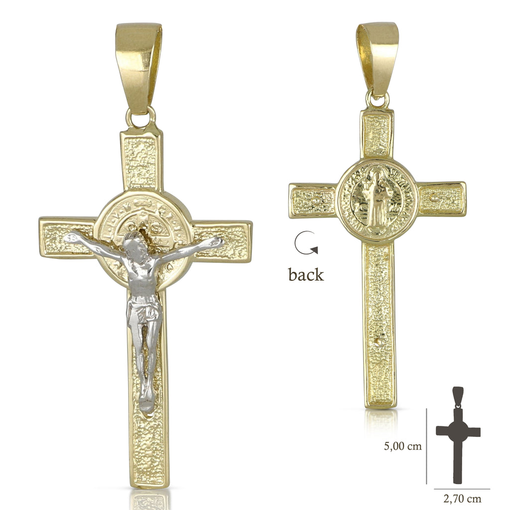 Croce di San Benedetto oro bianco e giallo 18kt 2,7x5cm