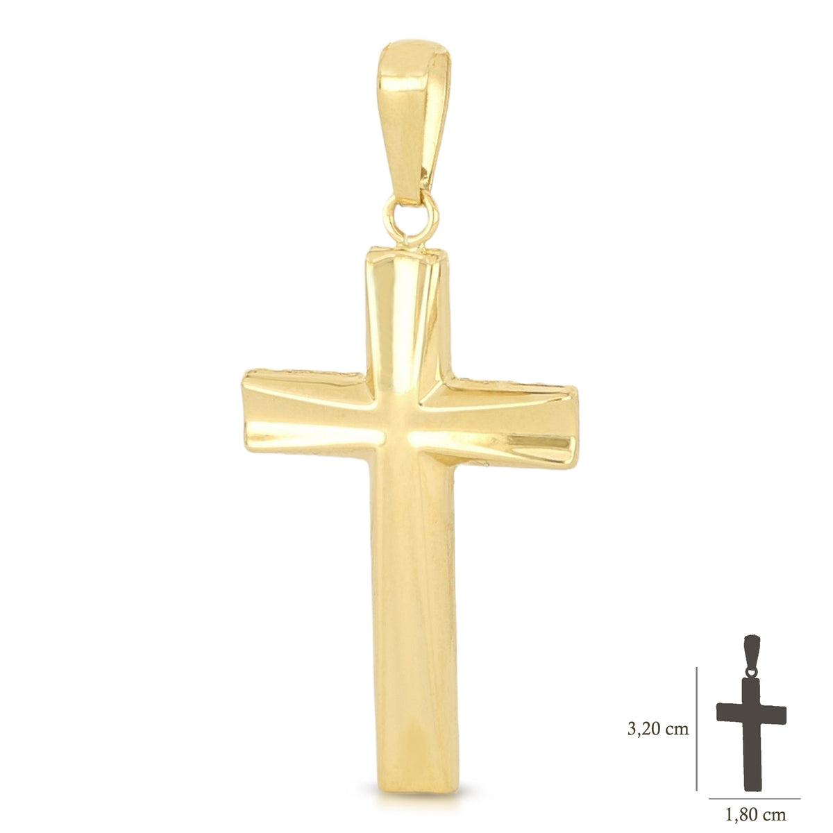 Colgante cruz abombada en oro amarillo 18k – 1,8x3,1 cm