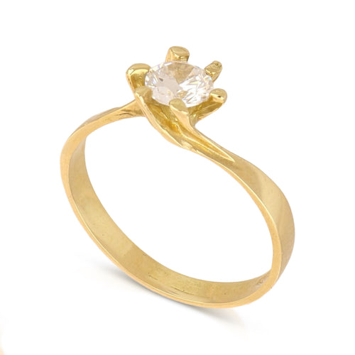 Anello solitario contrarié 6 griffe con zircone in oro giallo 18kt, fascia larga