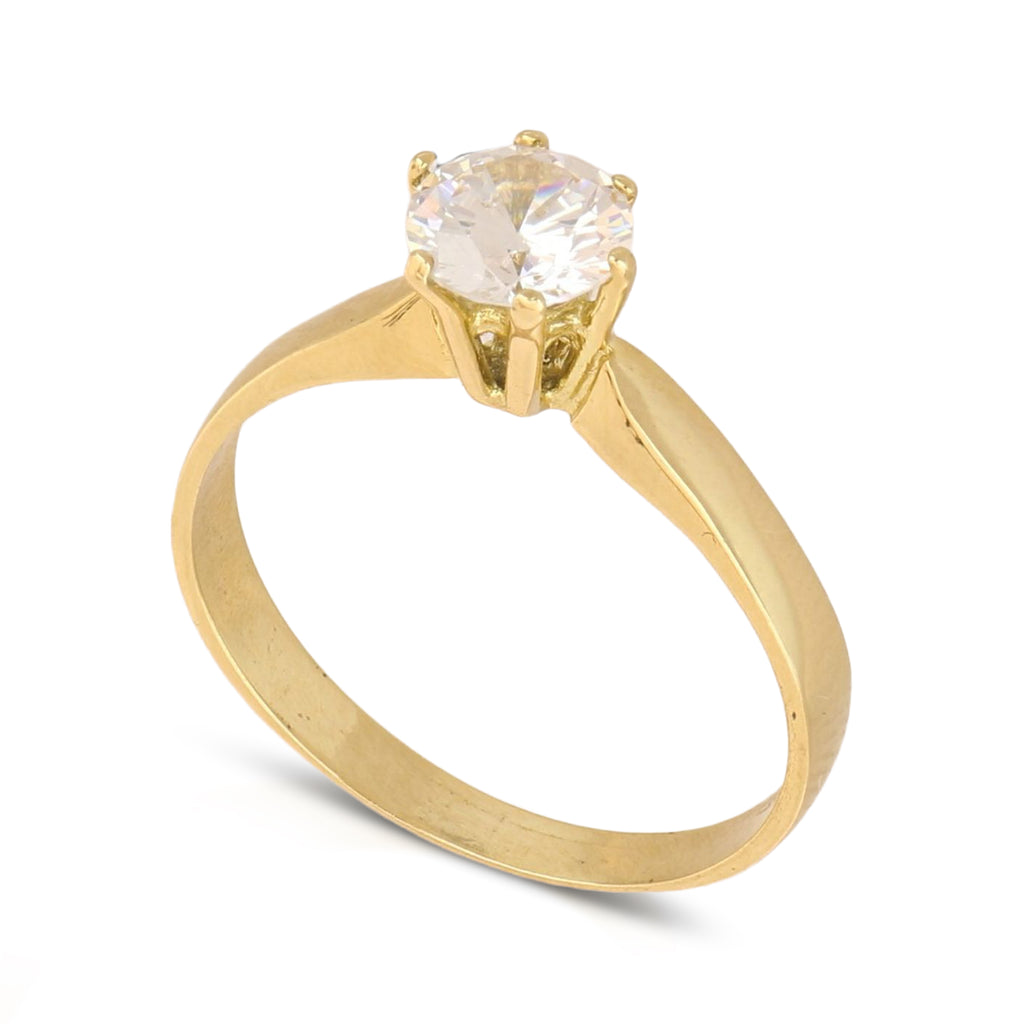 Anello solitario classico 6 griffe con zircone in oro giallo 18kt