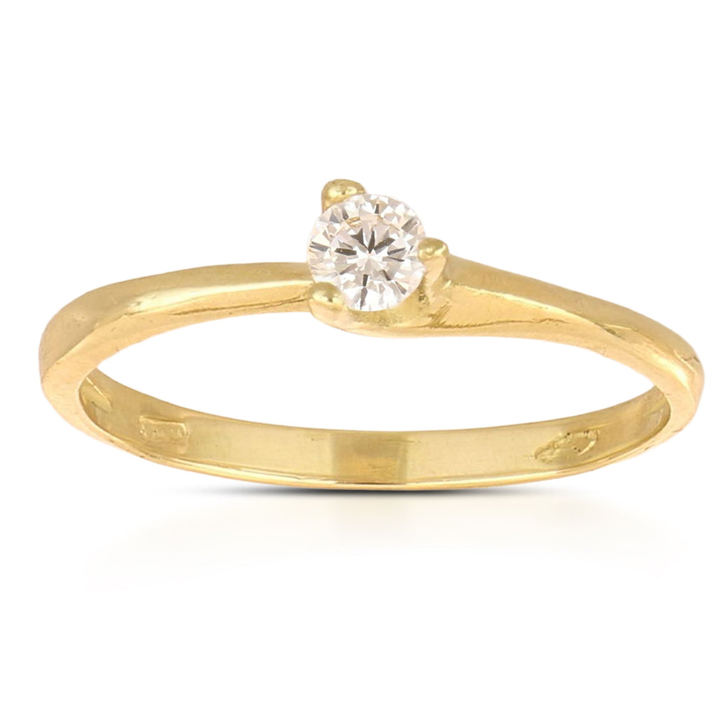 Anello solitario contrarié 3 griffe con zircone in oro giallo 18kt, vista frontale