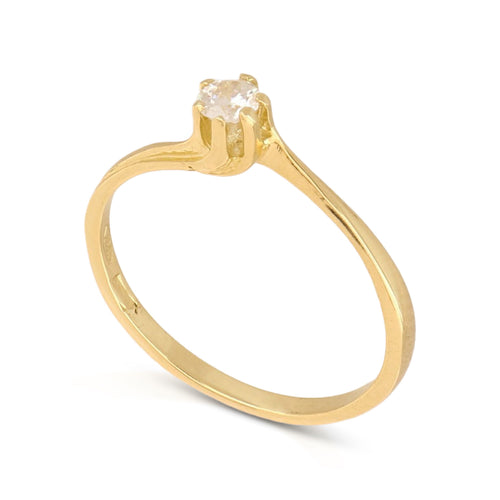 Anello solitario contrarié 6 griffe con zircone in oro giallo 18kt, gambo sottile