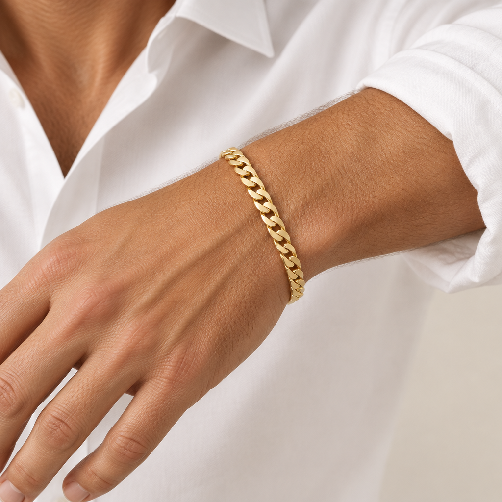 Bracciale maglia cubana vuoto oro giallo 18kt 5,7mm 20cm indossato