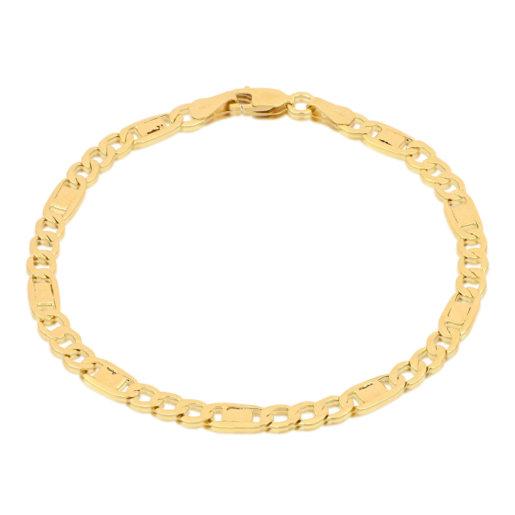 Figaro Bar Link Bracelet in 18k Italian Yellow Gold, Hollow – 4mm, 19cm / 7.5in