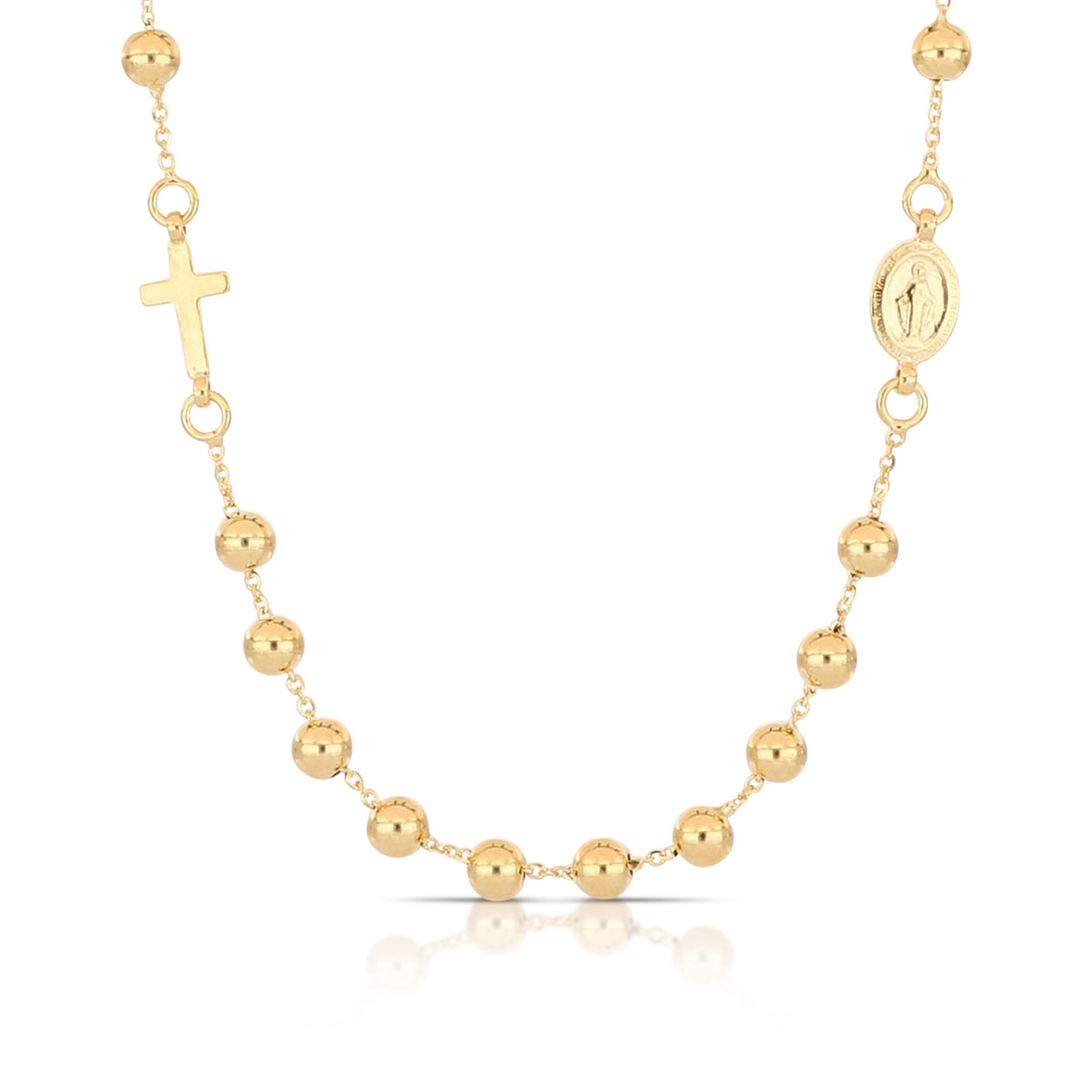 Girocollo rosario con Madonna Miracolosa oro giallo 18kt grani 4mm 45cm