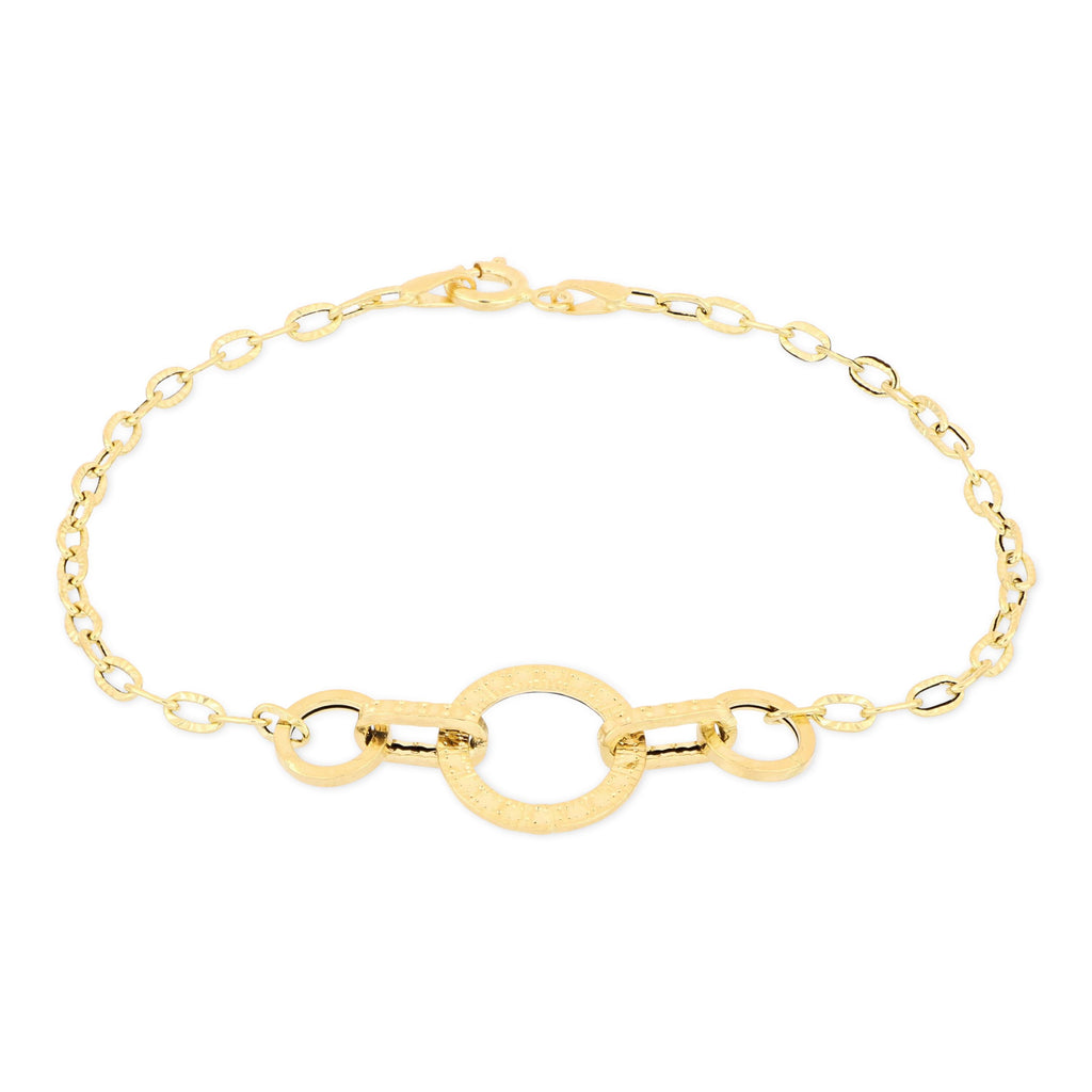 Bracciale con centrale tondo martellato oro giallo 18kt 13mm 19cm