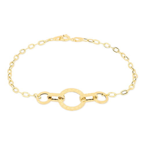 Bracciale con centrale tondo martellato oro giallo 18kt 13mm 19cm