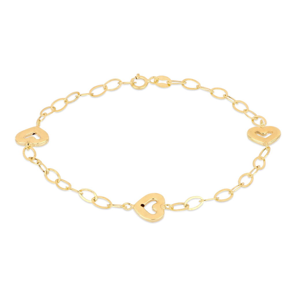 Heart Station Bracelet in 18k Italian Yellow Gold – 9mm, 19cm / 7.5in