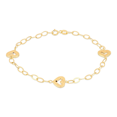 Bracciale cuori alternati oro giallo 18kt 9mm 19cm