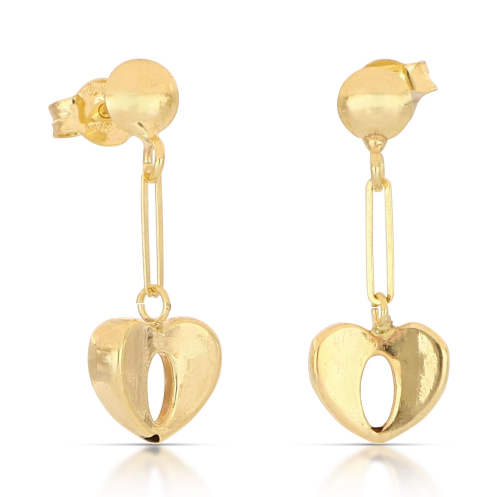 Orecchini pendenti con cuori alternati oro giallo 18kt 0,8x2cm