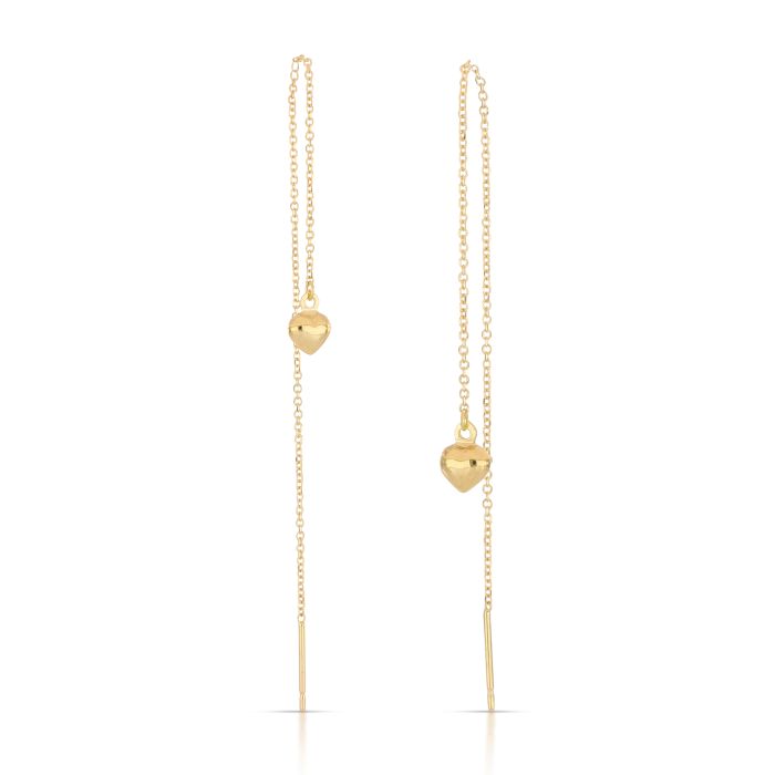 Sliding Heart Threader Earrings in 18k Italian Yellow Gold – 5x7mm