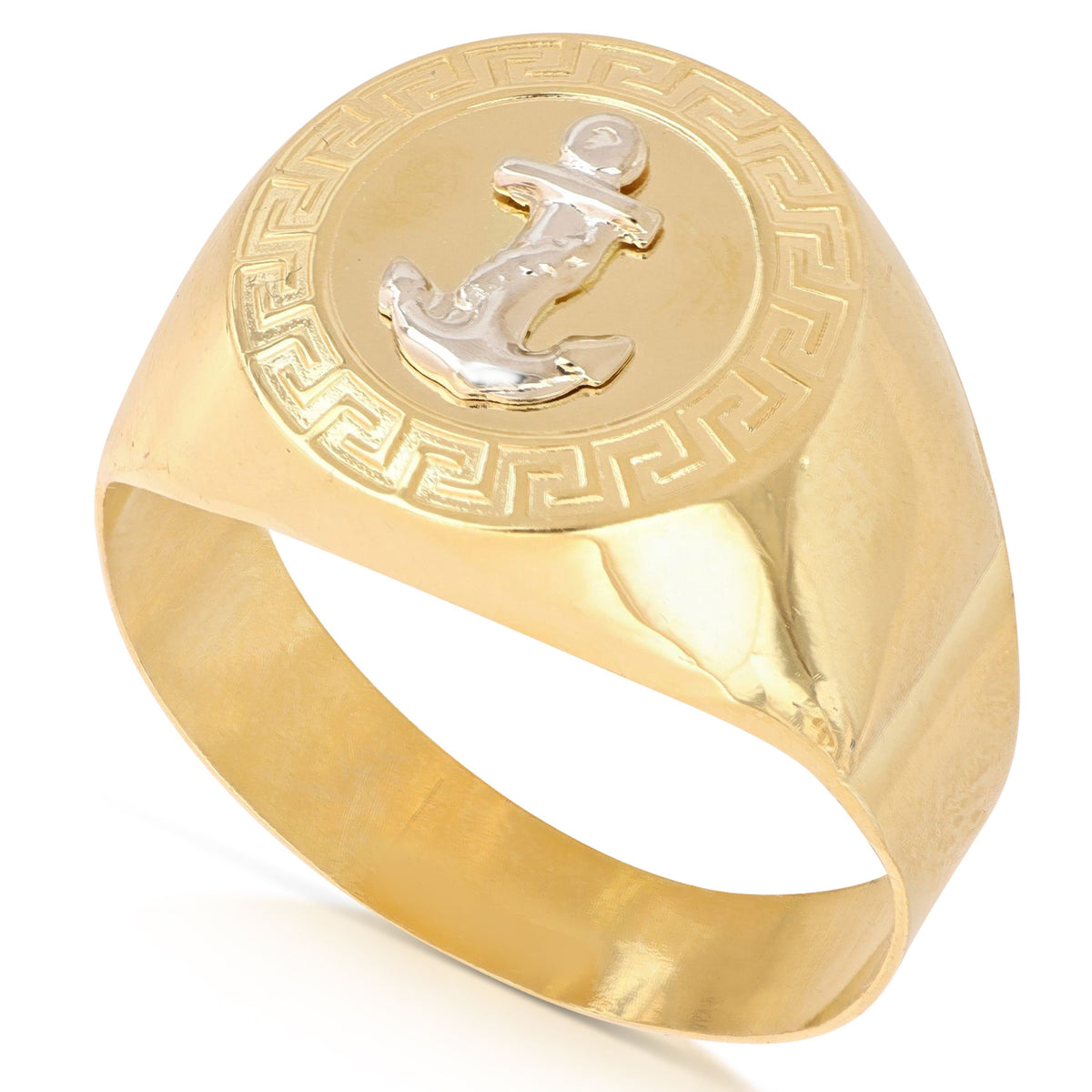 Anillo sello de hombre con ancla en oro bicolor 18k
