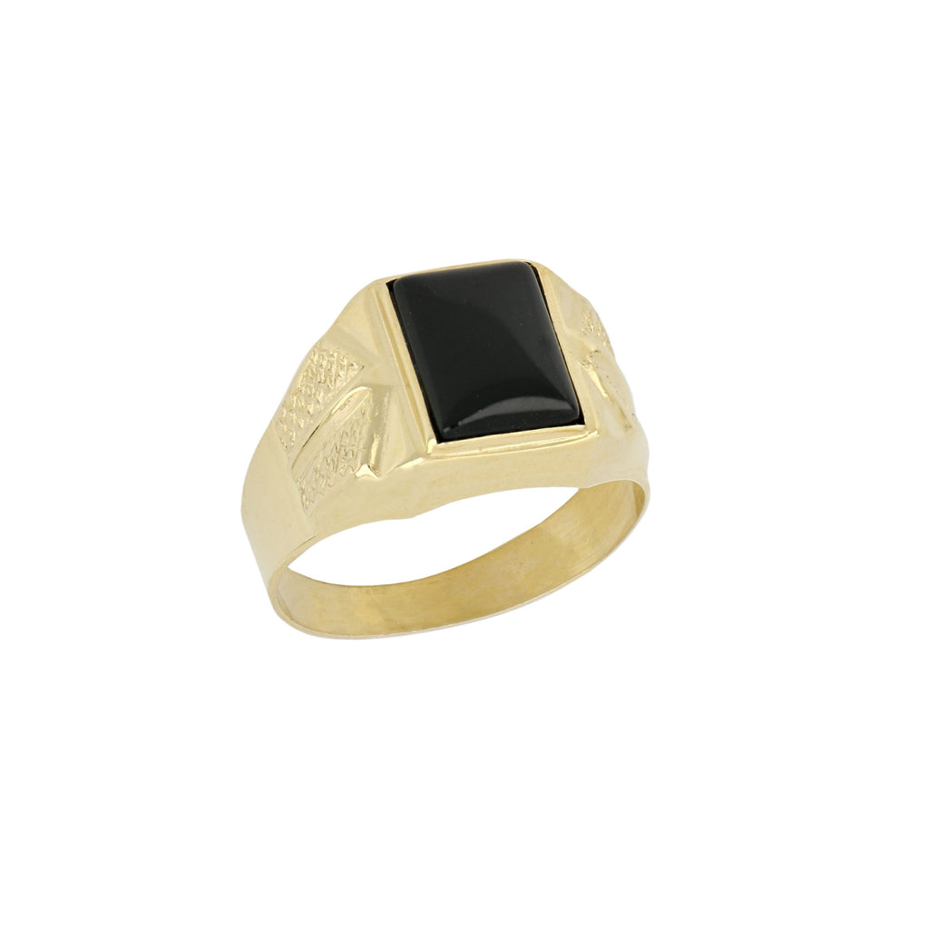 Anillo sello de hombre con piedra negra rectangular en oro amarillo 18k