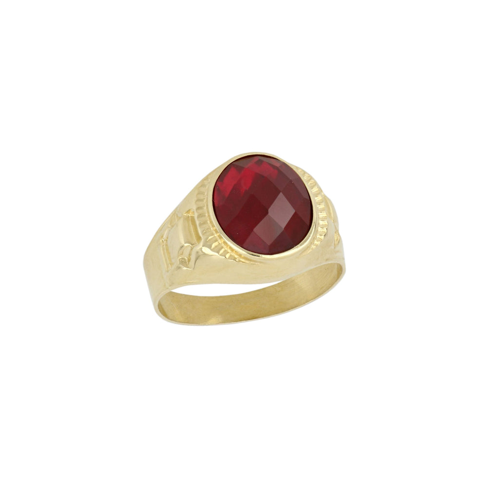 Anillo sello de hombre con piedra roja ovalada en oro amarillo 18k