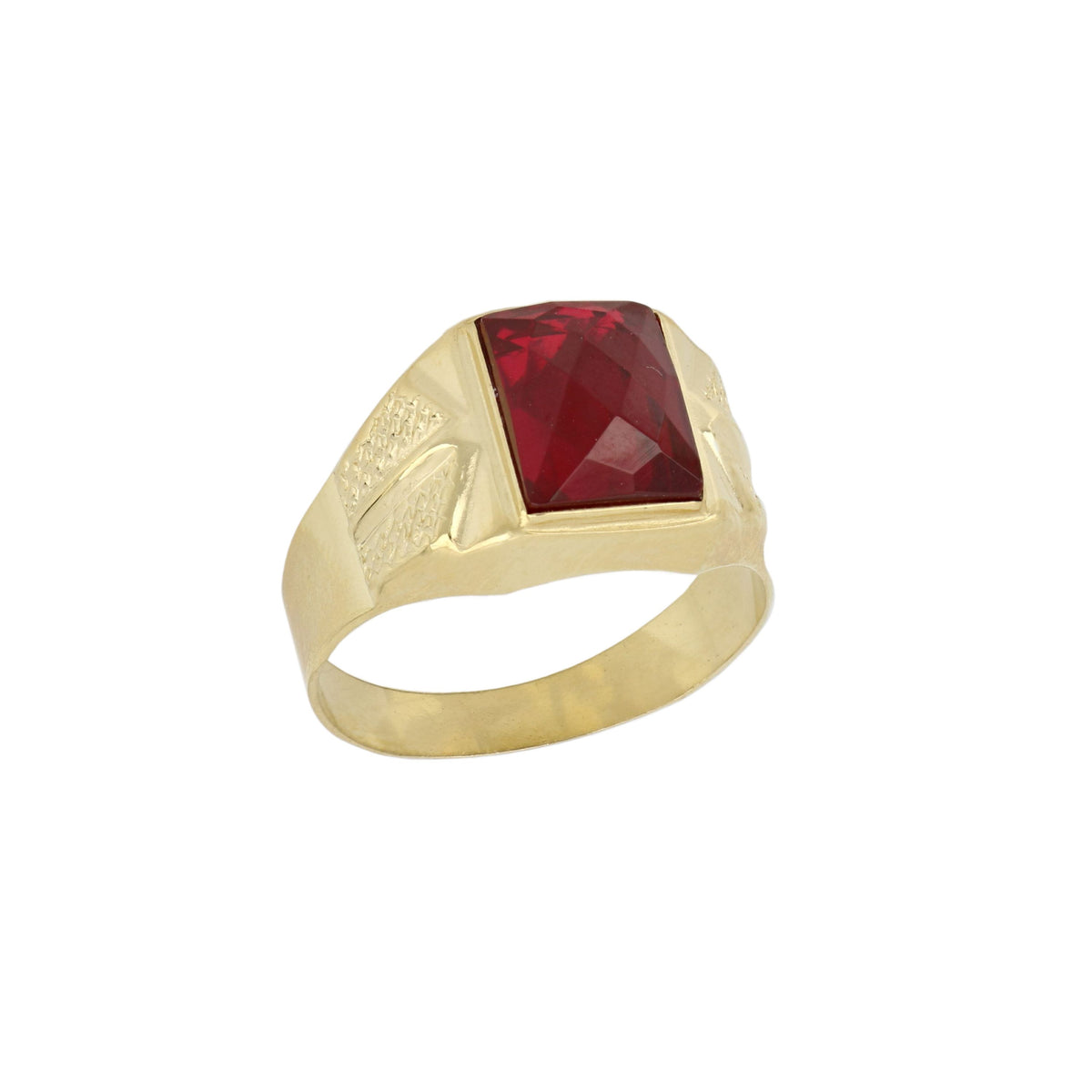 Anillo sello de hombre con piedra roja rectangular en oro amarillo 18k