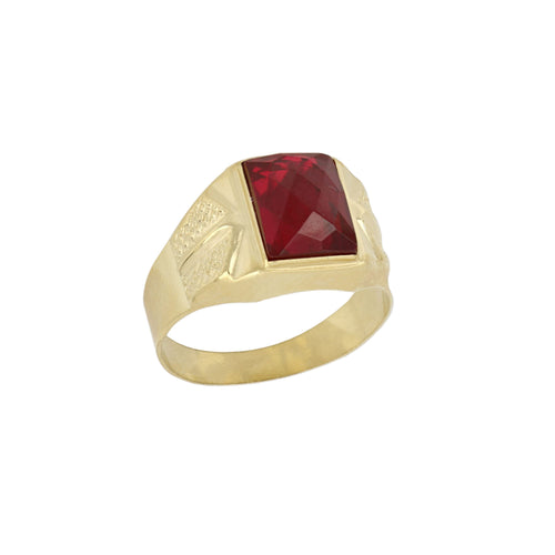 Anello uomo con pietra rossa rettangolare oro giallo 18kt