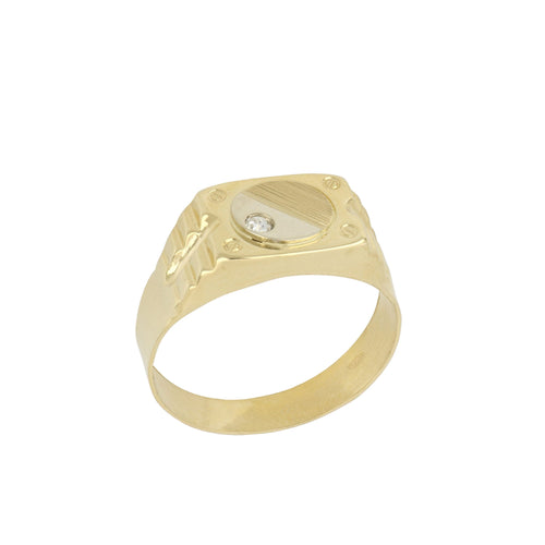 Anillo sello con circonita en oro bicolor 18k