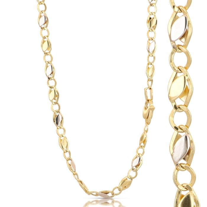 Fine Accent Link Chain in 18k Italian Two-Tone Gold, Hollow – 3mm, 50cm / 20in