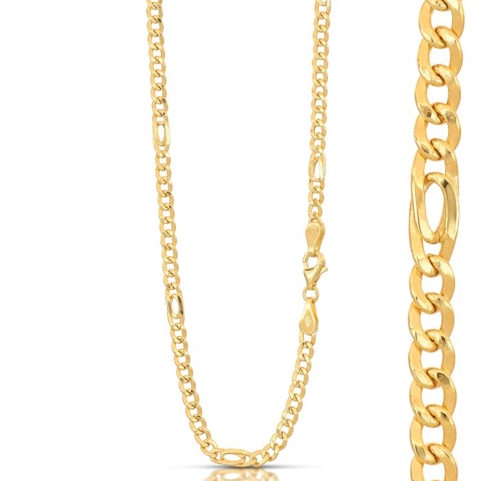 Cadena eslabones alternos 7+1 hueca en oro amarillo 18k – 3,3 mm, 50 cm
