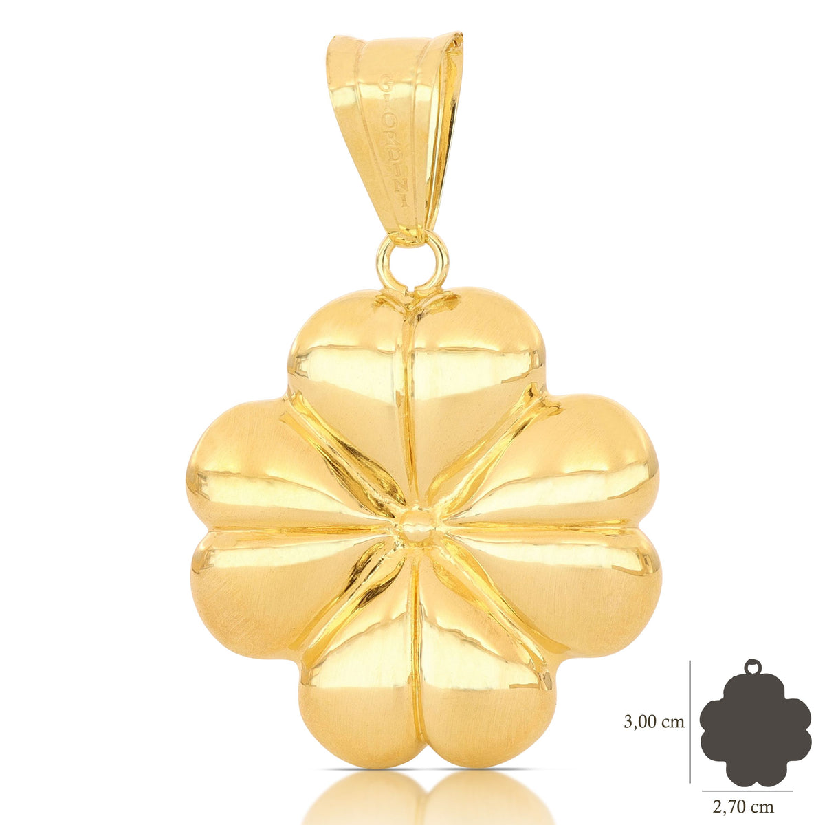 Colgante trébol de cuatro hojas en oro amarillo 18k – 2,7x3 cm