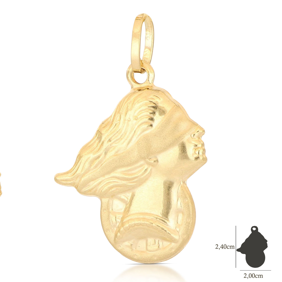 Colgante Diosa Fortuna en oro amarillo 18k – 2x2,4 cm