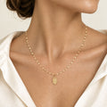 Miraculous Mary Pendant with Leaf Chain 45 cm (size 1), 18k Gold