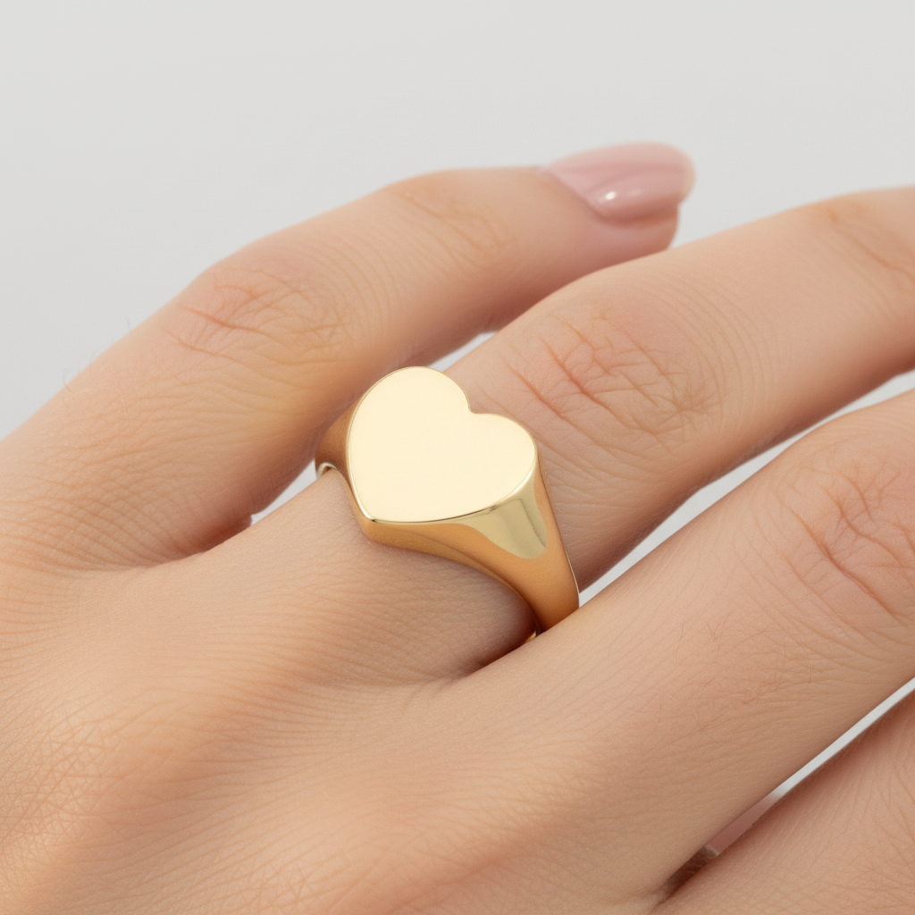Anello chevalier cuore fascia stretta oro giallo 18kt indossato