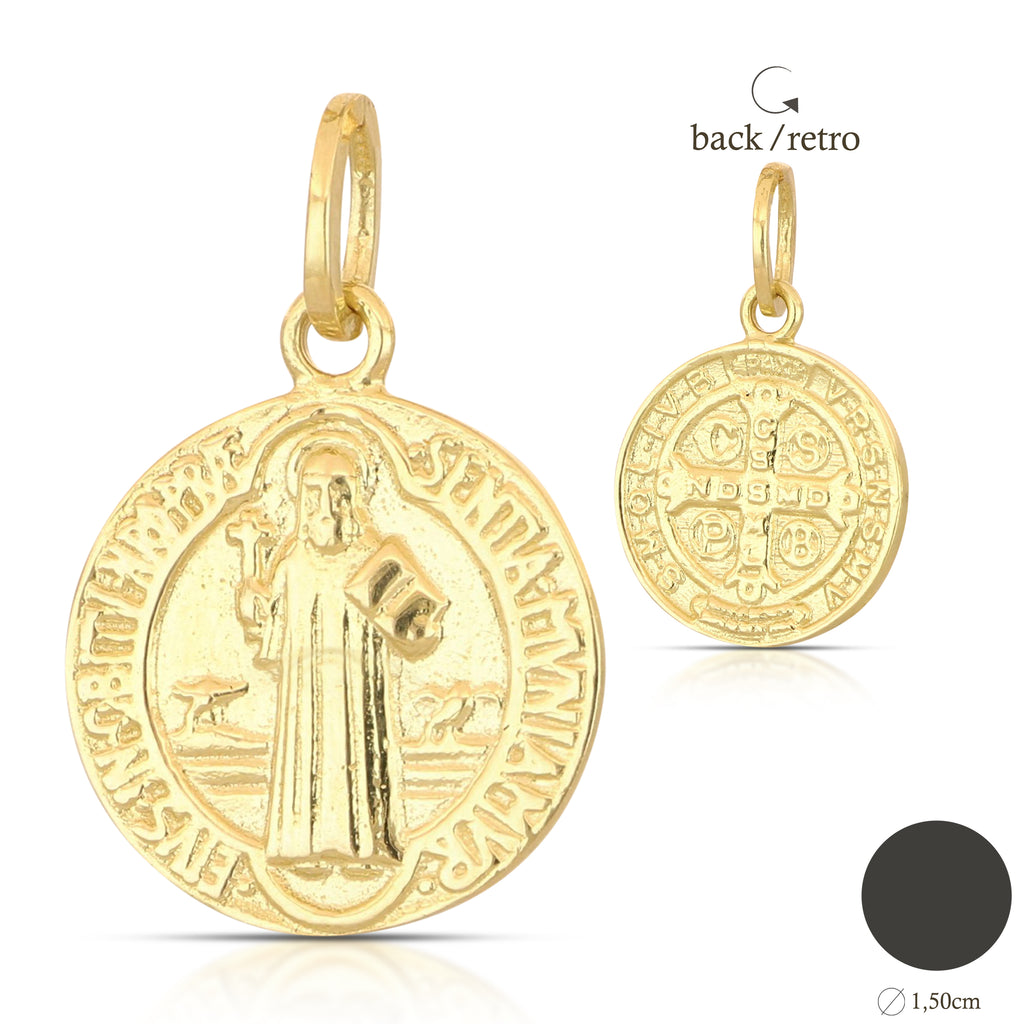 Medaglia San Benedetto mis. 2 oro giallo 18kt Ø 1,5cm