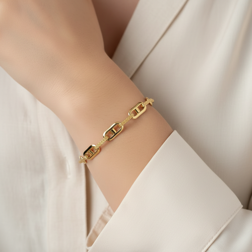 Bracciale a catena oro giallo 18kt 6mm 20cm indossato