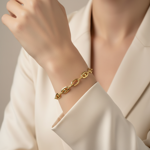 Bracciale a catena con sfere oro giallo 18kt 6mm 19cm indossato
