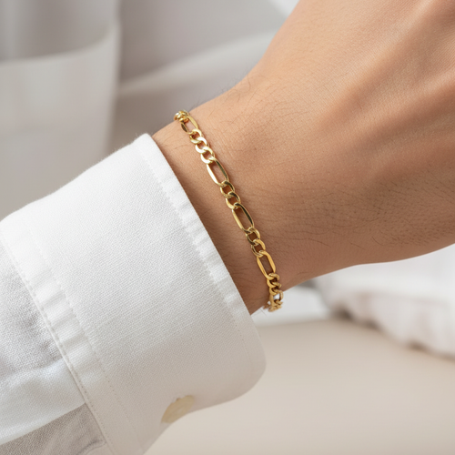 Bracciale figaro 3+1 vuoto oro giallo 18kt 4mm 19cm indossato