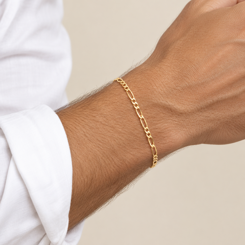 Bracciale figaro 3+1 vuoto oro giallo 18kt 3,5mm 20cm indossato