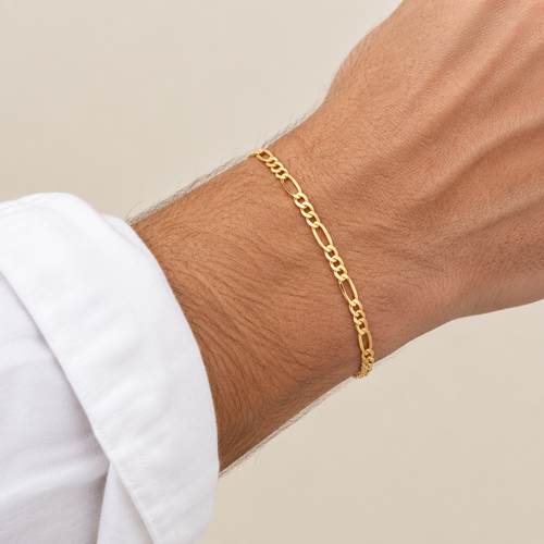 Bracciale figaro 3+1 vuoto oro giallo 18kt 4mm 20cm indossato