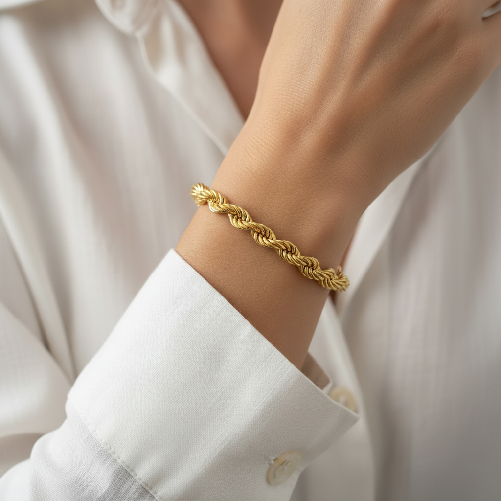 Bracciale fune vuoto oro giallo 18kt 9mm 19cm indossato
