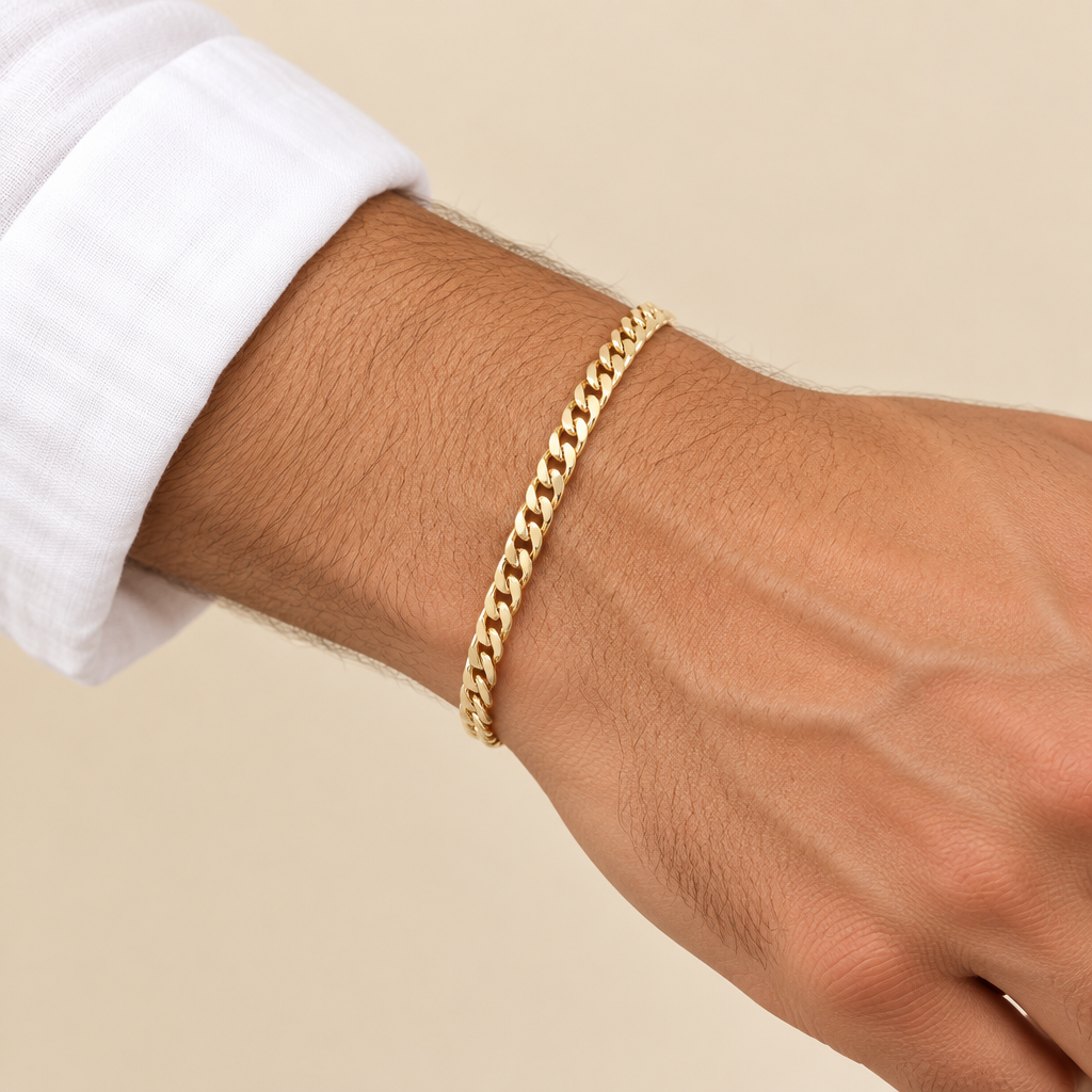 Bracciale grumetta vuoto oro giallo 18kt 5mm 21cm indossato