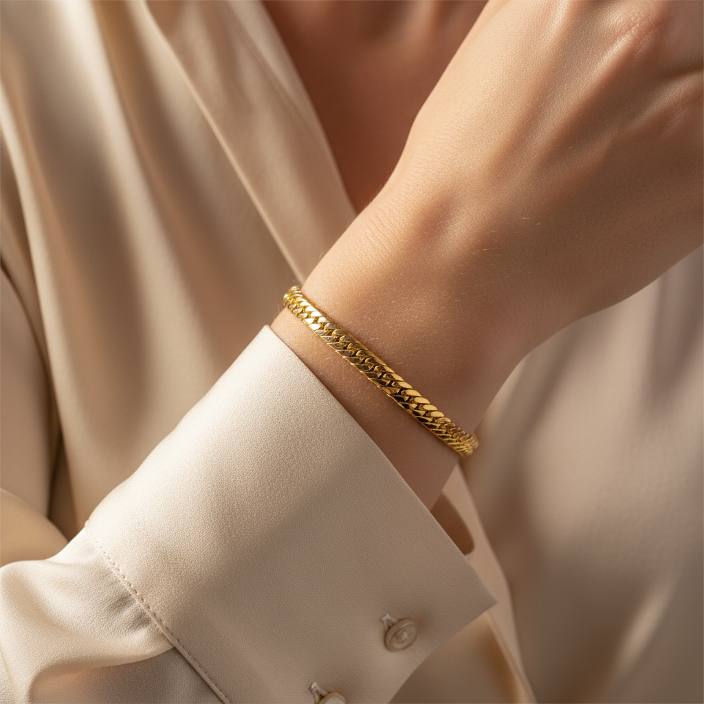 Bracciale spiga scalare oro giallo 18kt 7,5mm 19cm indossato