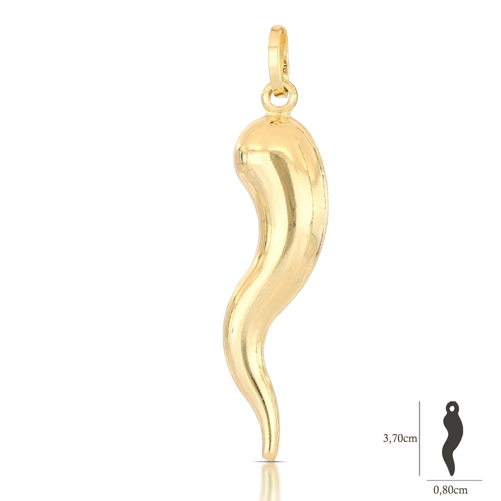 Pendente corno napoletano mis. 5 oro giallo 18kt 0,8x3,7cm