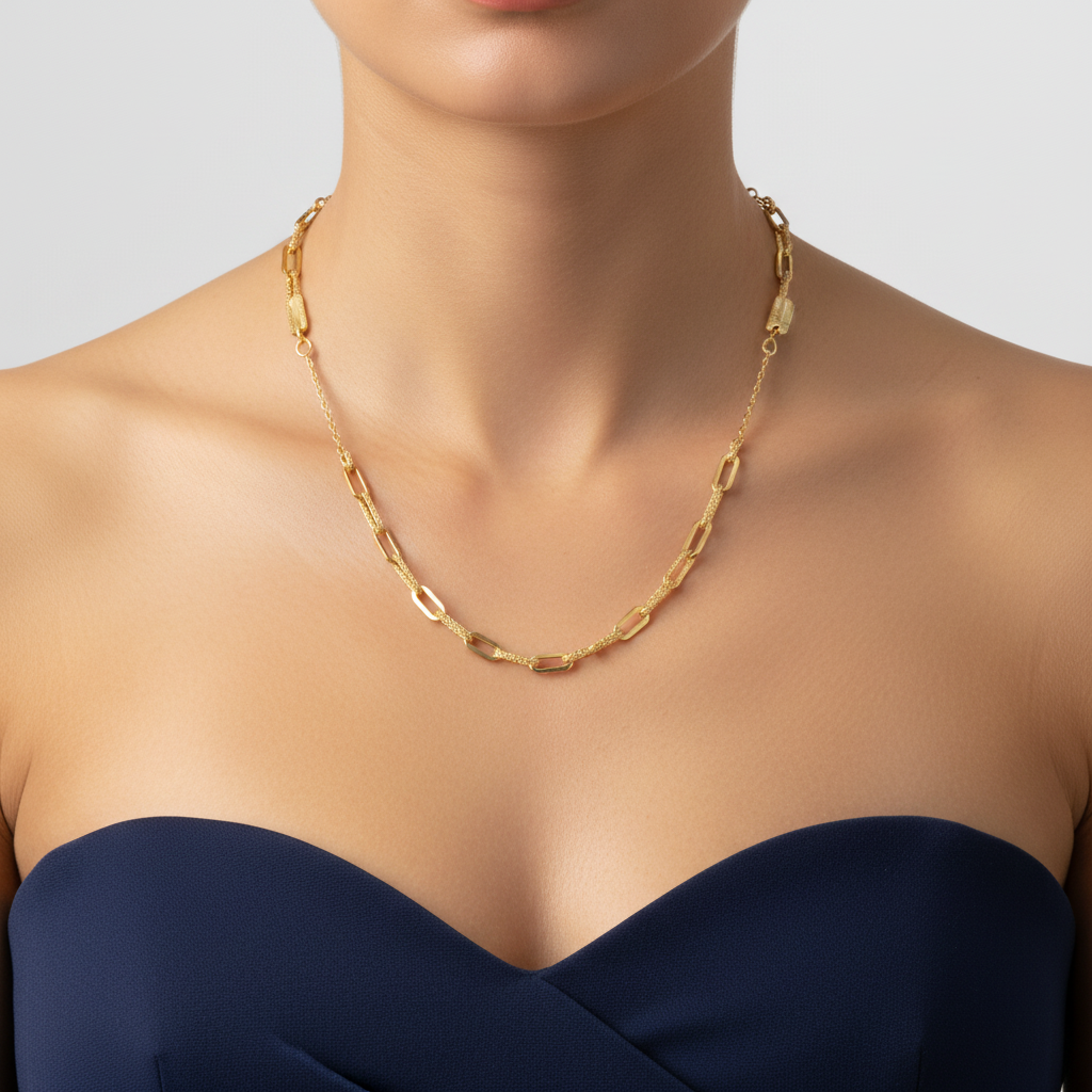 Girocollo forzatina con centrale oro giallo 18kt 4,5mm 45cm indossato