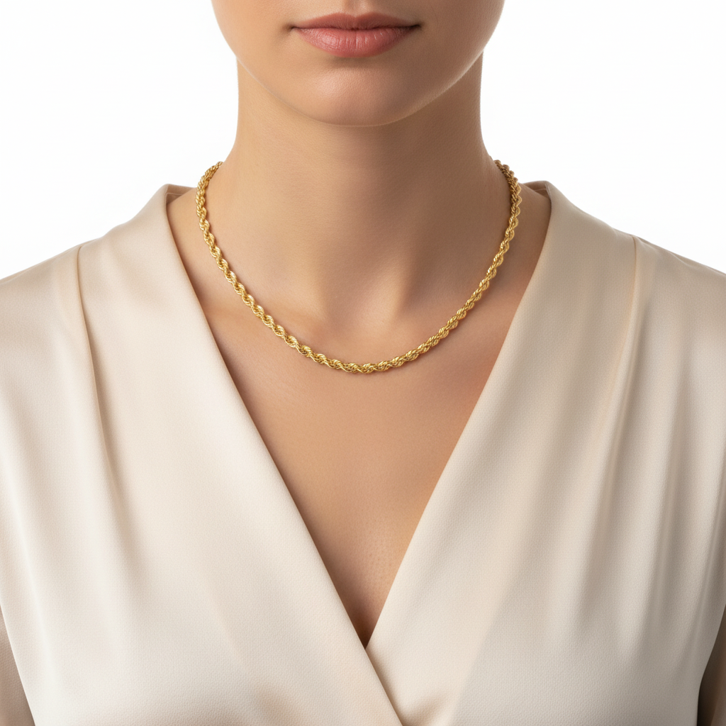 Girocollo fune vuoto oro giallo 18kt 3,2mm 40cm indossato